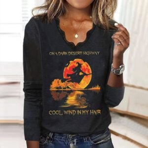 Black Long Sleeve Print Top