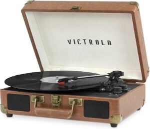 Victrola Journey Bluetooth Portable Suitcase Record Player – with Built-in Speakers, 3 Speed Vinyl Record Player, RCA Out, Headphone Jack (Turquoise)