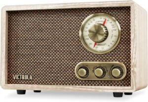 Victrola Willow – Retro Wood Bluetooth Radio with Built-in Speakers: Elegant & Vintage Design, Rotary AM/FM Tuning Dial, Bass & Treble Control, Wireless Streaming (Walnut)