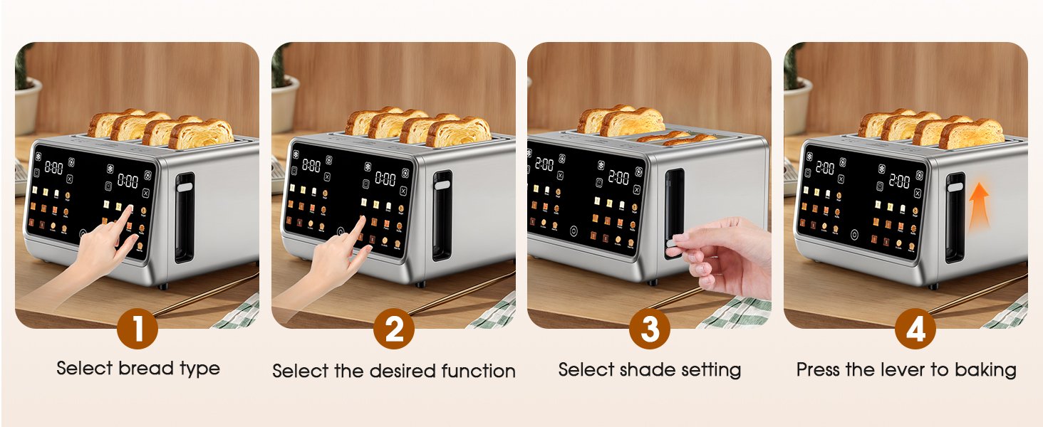Touch Screen Toaster 4 Slice Wide Slot