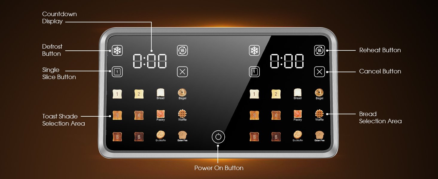 Touch Screen Toaster 4 Slice Wide Slot