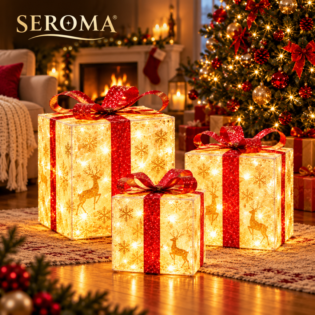 Set de 3 Cajas de Regalo Navideñas con Luces LED
